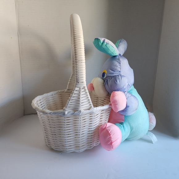 Vintage 1980s Trading Co. Nylon Rabbit with Wicker Easter Basket - Picture 2 of 9